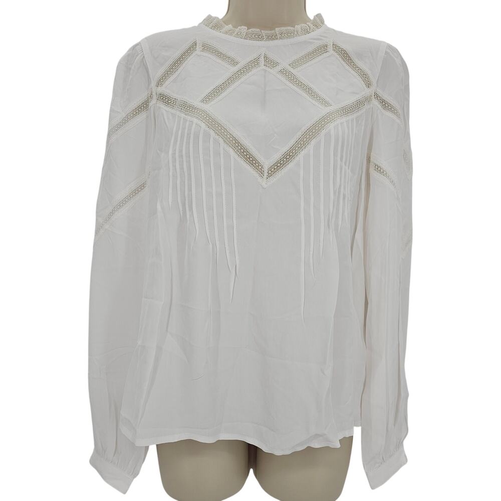 Madewell Womans size S Lace Insert Mockneck Long Sleeve Blouse White NY351 NEW